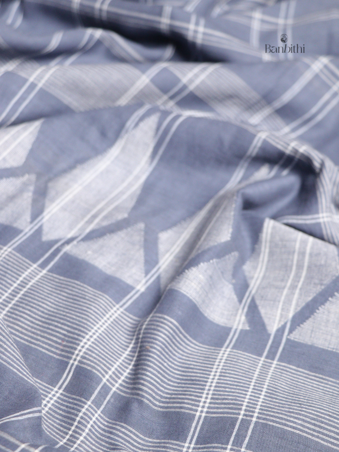 Pure Cotton Hand Spun Jamdani Saree – Grey (Variant 2)