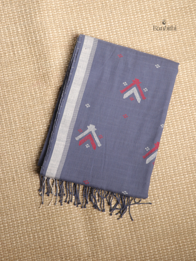 Pure Cotton Hand-Spun Jamdani Saree – Grey