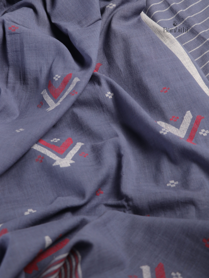 Pure Cotton Hand-Spun Jamdani Saree – Grey