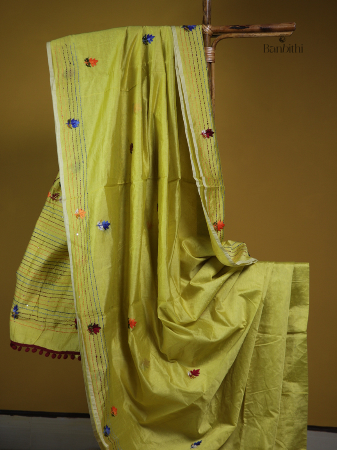 Spring Meadow Green Threadwork Saree