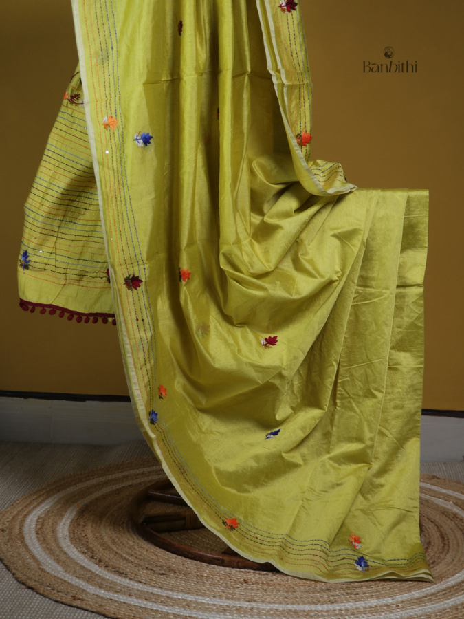 Spring Meadow Green Threadwork Saree