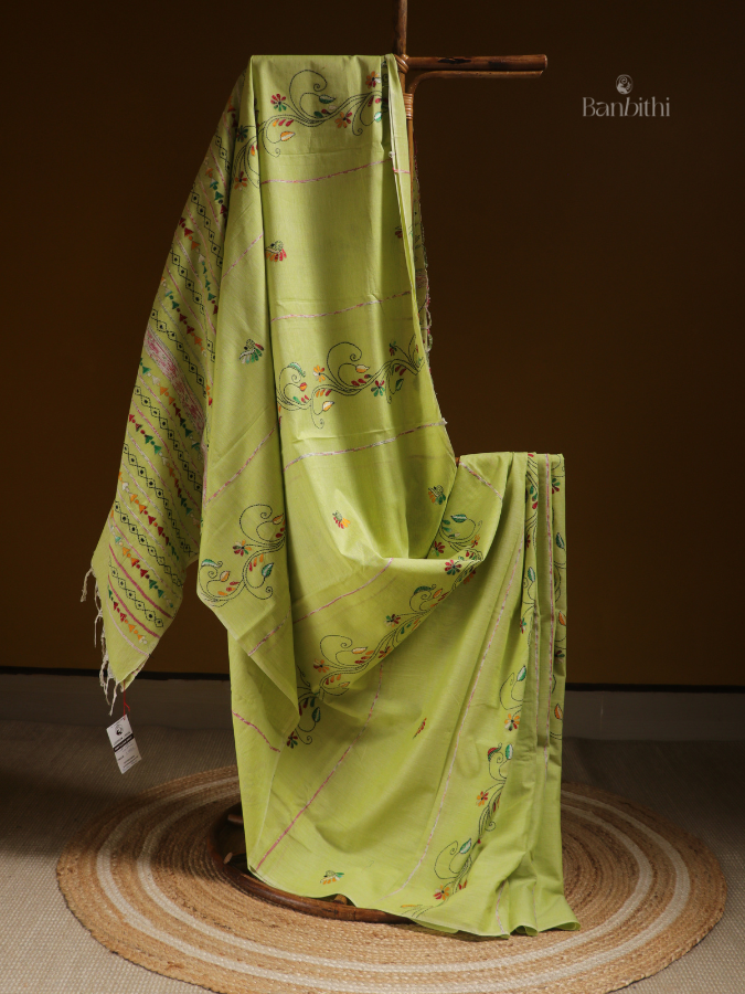 Lemon Zest Kantha Handloom Saree