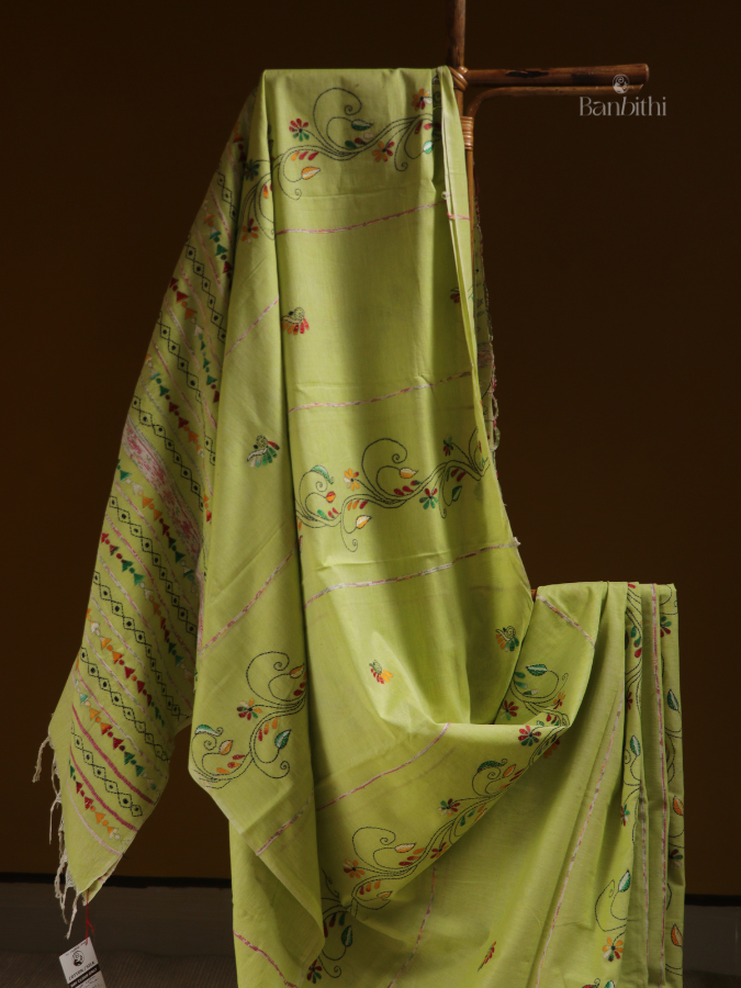 Lemon Zest Kantha Handloom Saree