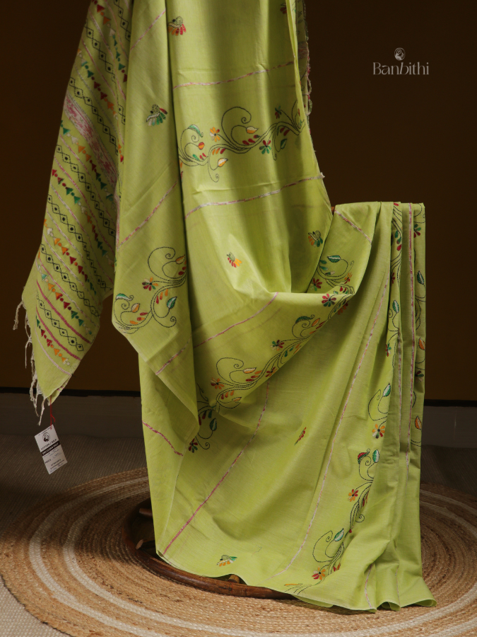 Lemon Zest Kantha Handloom Saree