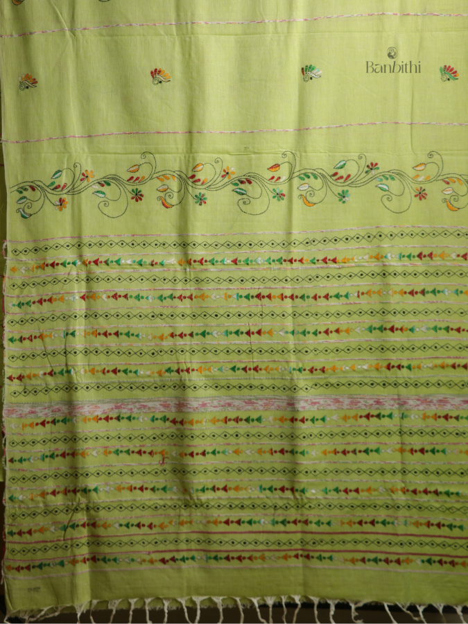 Lemon Zest Kantha Handloom Saree