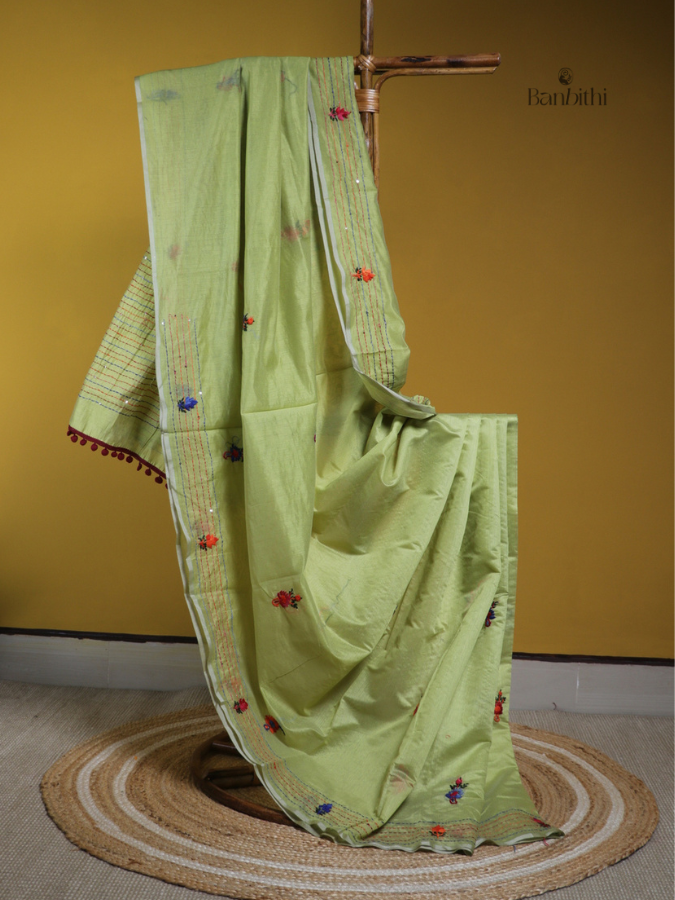 Sage Green Heritage Craft Chanderi Saree