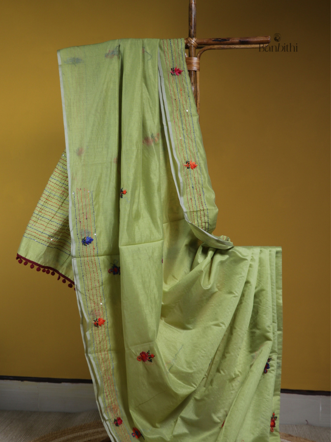 Sage Green Heritage Craft Chanderi Saree