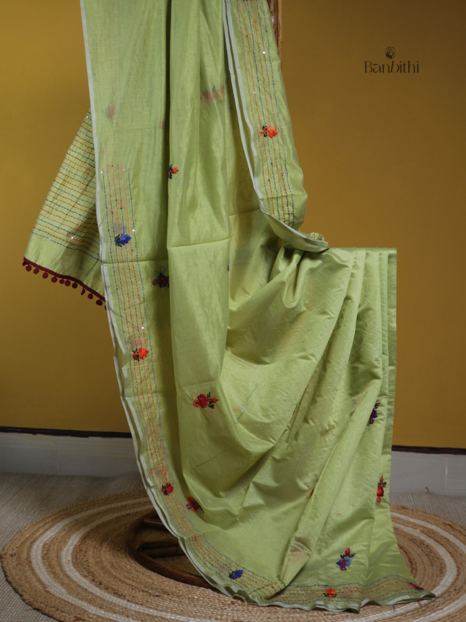 Sage Green Heritage Craft Chanderi Saree