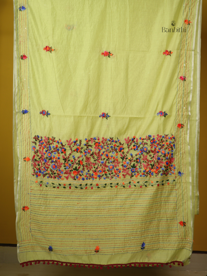 Sage Green Heritage Craft Chanderi Saree