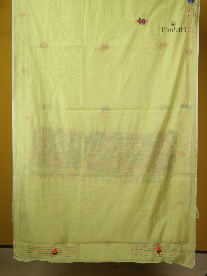 Sage Green Heritage Craft Chanderi Saree
