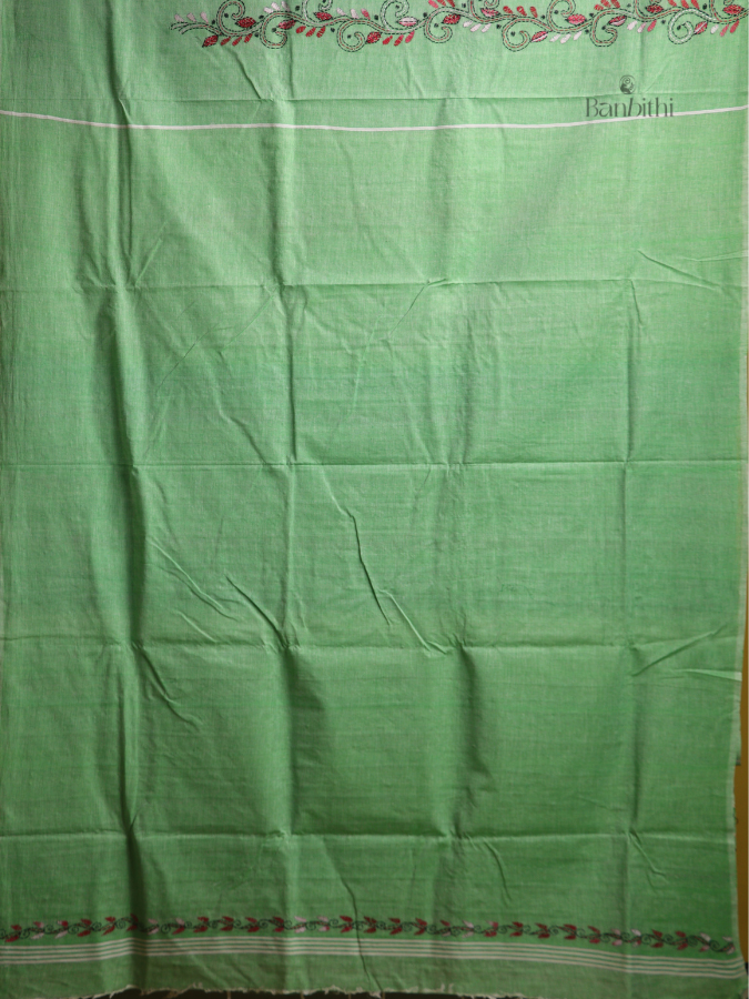 Mint Green Kantha Embroidered Saree