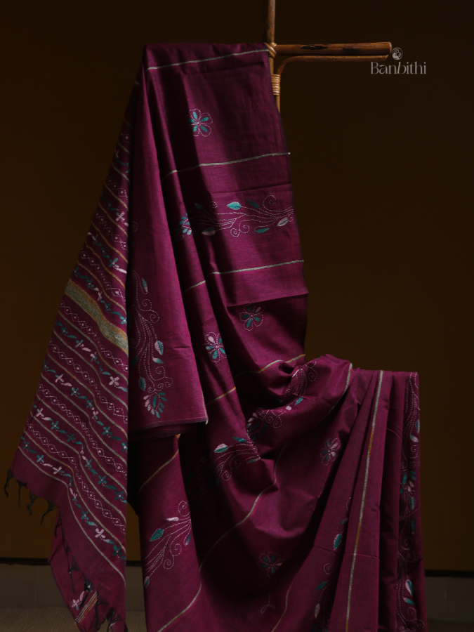 Royal Magenta Kantha Saree