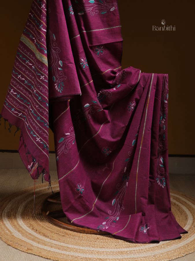 Royal Magenta Kantha Saree
