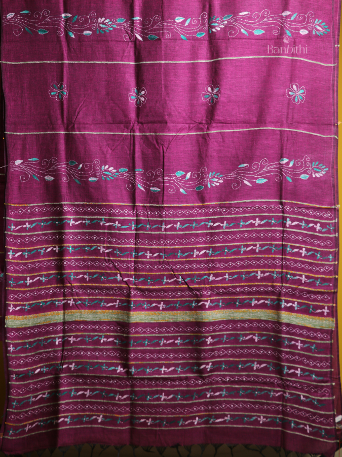 Royal Magenta Kantha Saree