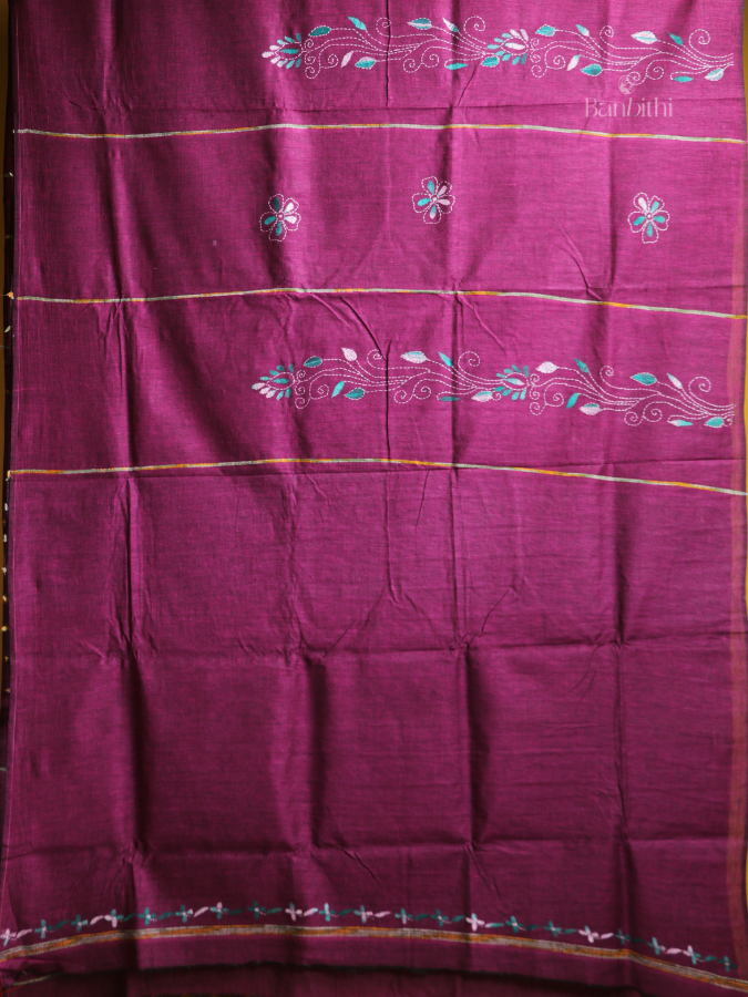 Royal Magenta Kantha Saree