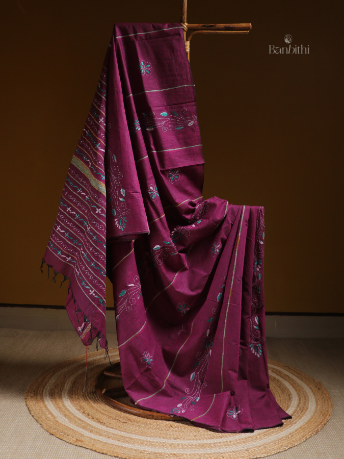 Royal Magenta Kantha Saree