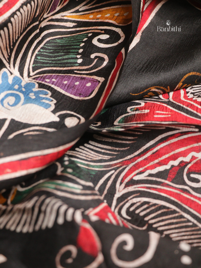 Hand Brush Batik Murshidabad Silk Saree – Off White with Multicolour