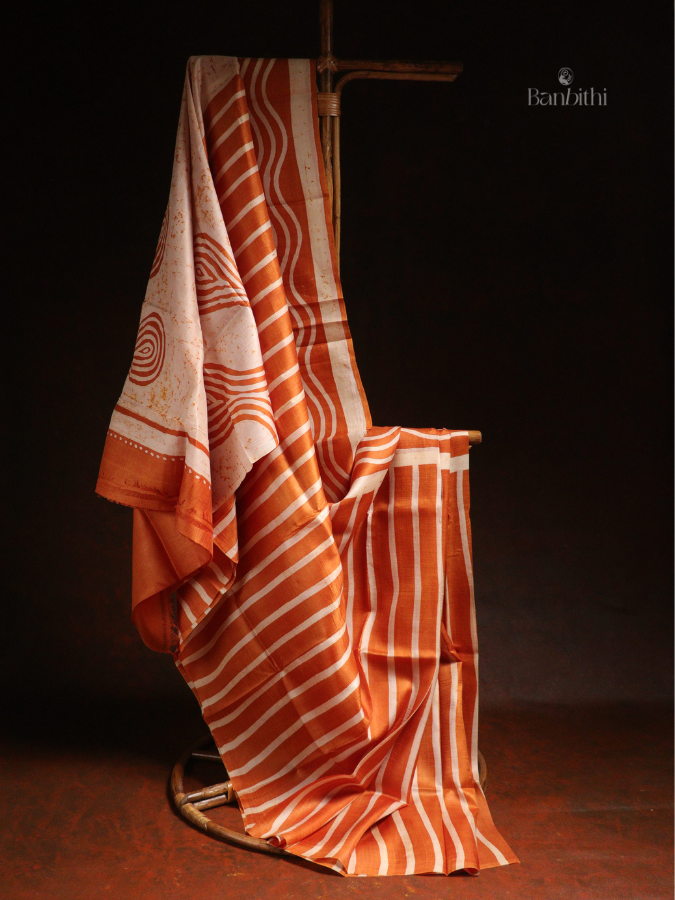 Hand Batik Murshidabad Silk Saree – Mustard Yellow