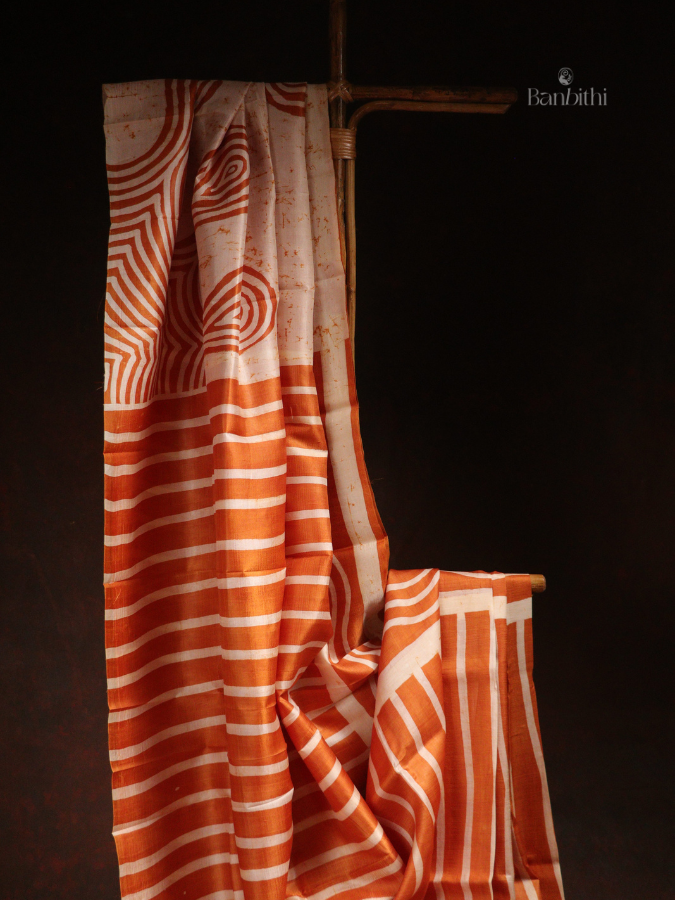 Hand Batik Murshidabad Silk Saree – Mustard Yellow