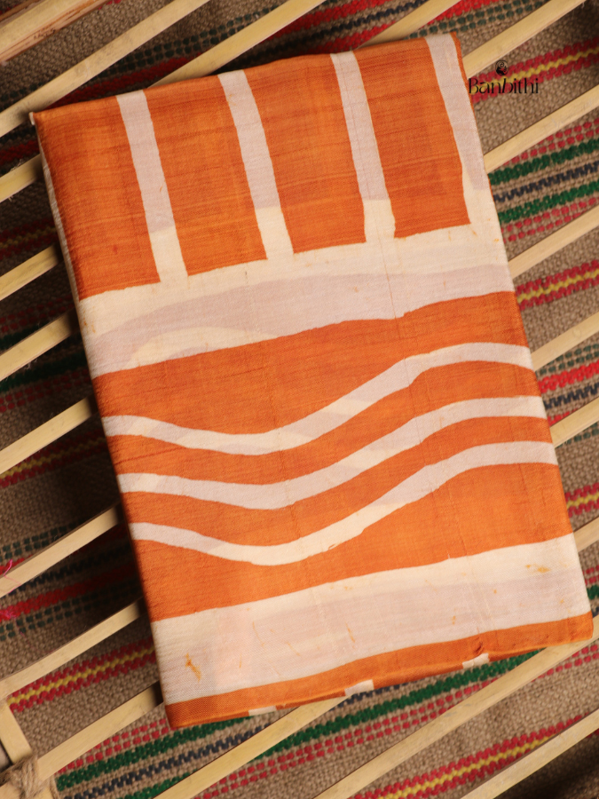 Hand Batik Murshidabad Silk Saree – Mustard Yellow