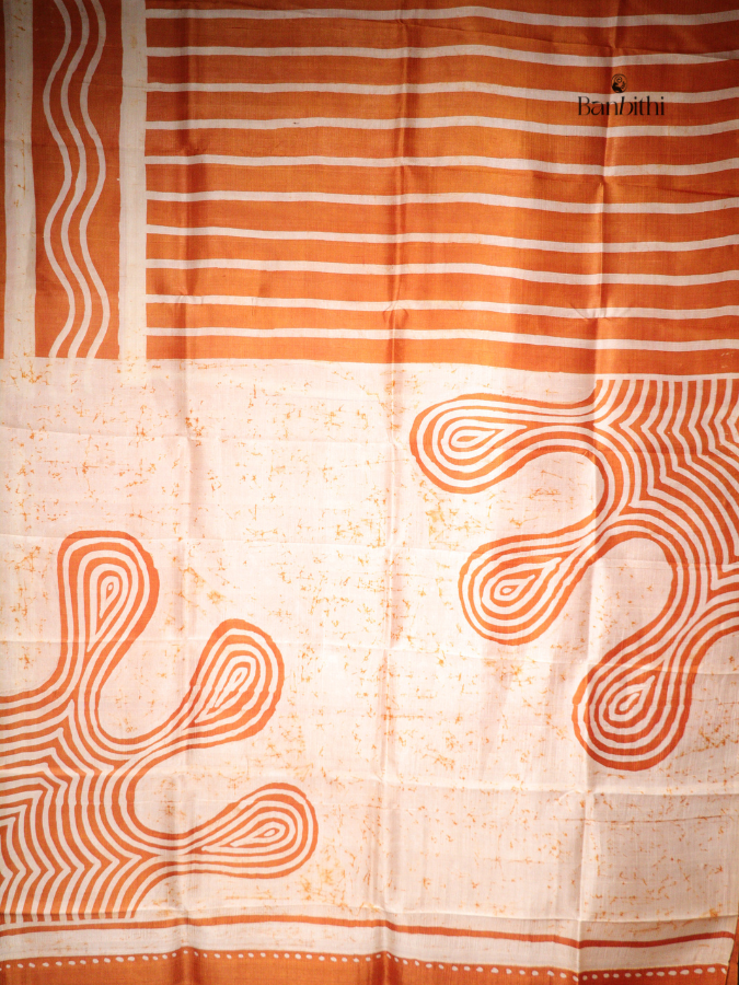 Hand Batik Murshidabad Silk Saree – Mustard Yellow