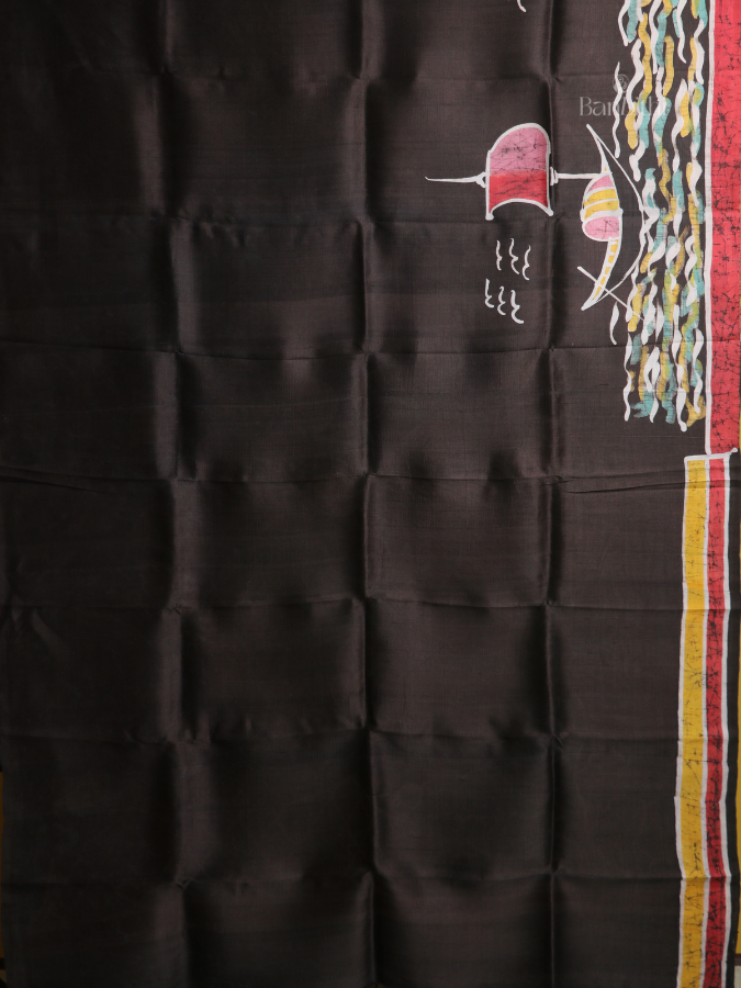 Hand Batik Murshidabad Silk Saree – Blue & Black Fusion