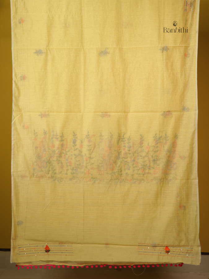 Mustard Multicolour Embroidered Saree