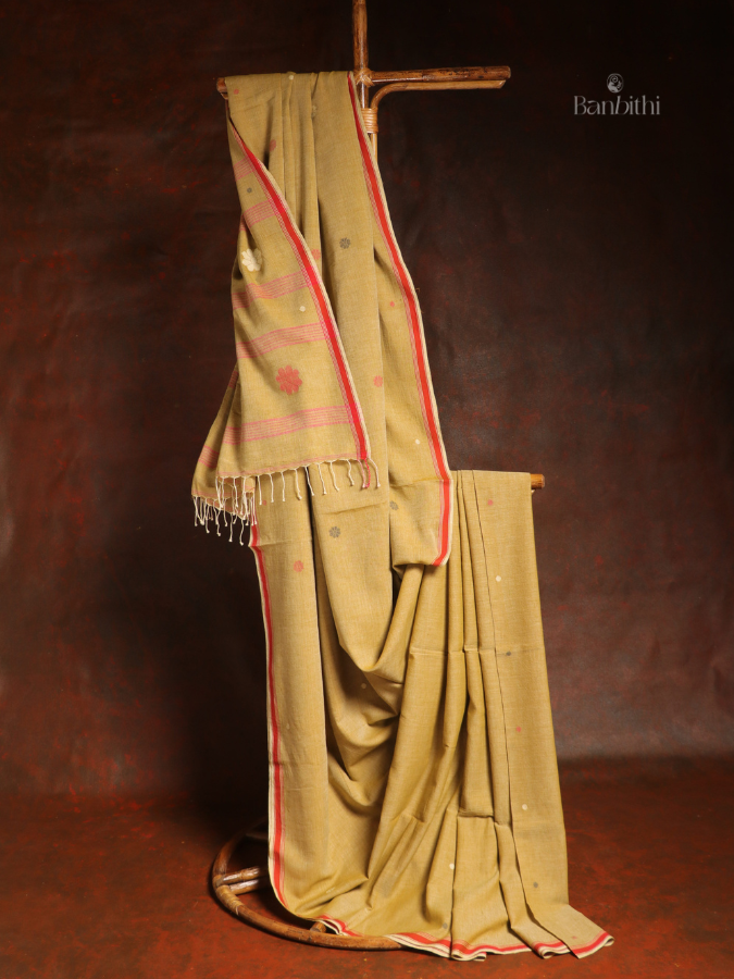 Pure Cotton Hand-Spun Jamdani Saree – Mustard Yellow