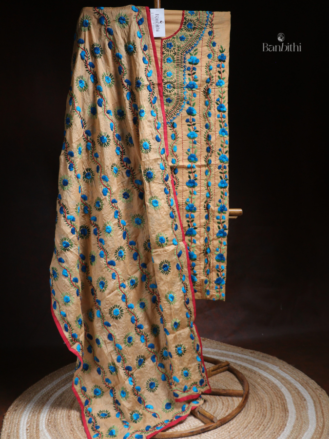 Hand Embroidered Cotton Suit Set – 3 Pcs Mustard Yellow