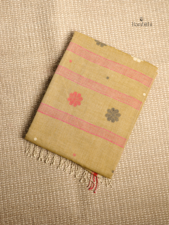 Pure Cotton Hand-Spun Jamdani Saree – Mustard Yellow