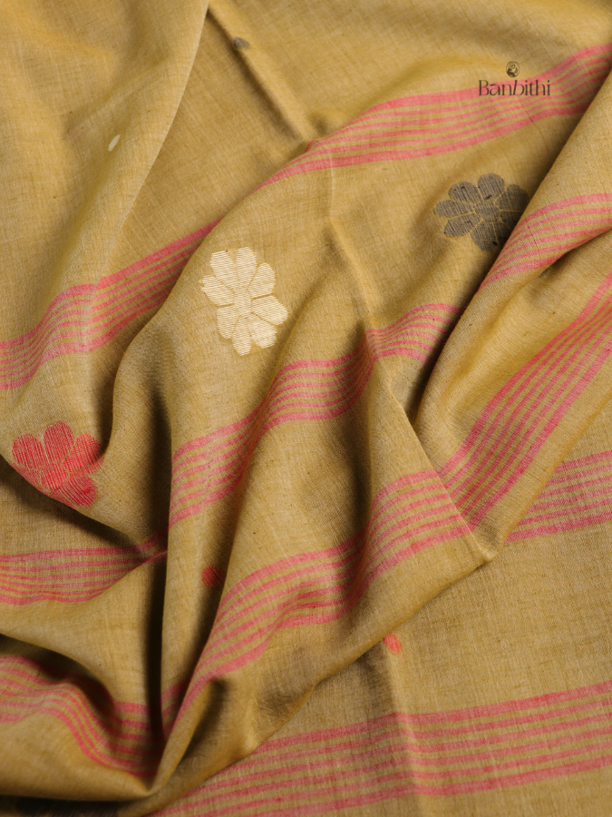 Pure Cotton Hand-Spun Jamdani Saree – Mustard Yellow