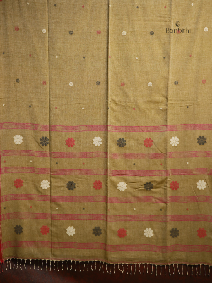 Pure Cotton Hand-Spun Jamdani Saree – Mustard Yellow