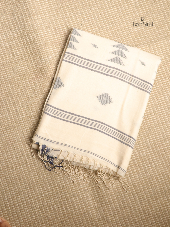 Pure Cotton Hand-Spun Jamdani Saree – Off White
