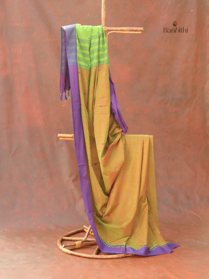 Begumpuri Pure Cotton Handwoven Saree – Ochre Yellow