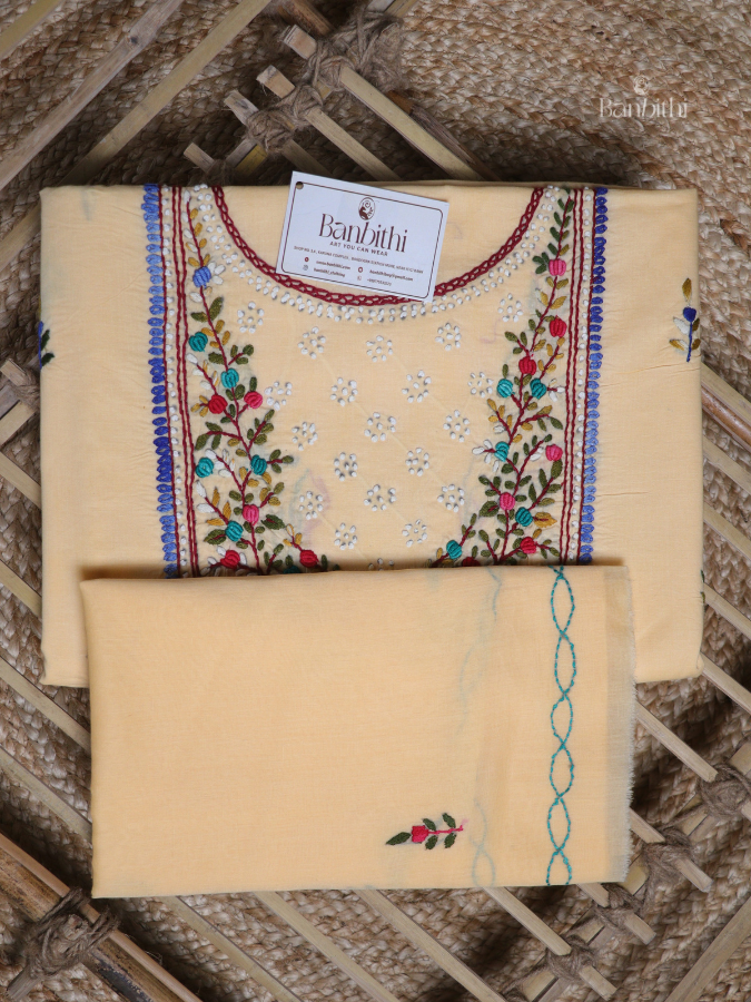 Hand Embroidered Cotton Suit Set – 3 Pcs OFF White Bullion