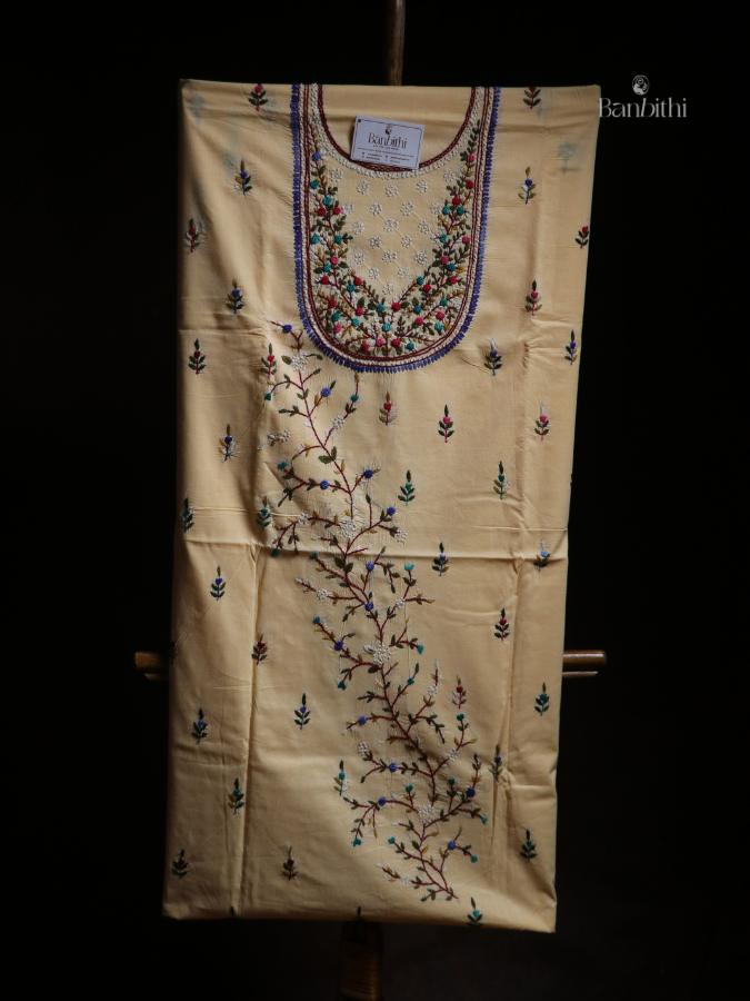 Hand Embroidered Cotton Suit Set – 3 Pcs OFF White Bullion