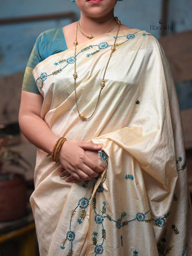Hand Embroidered Saree – Off White (Variant 2)