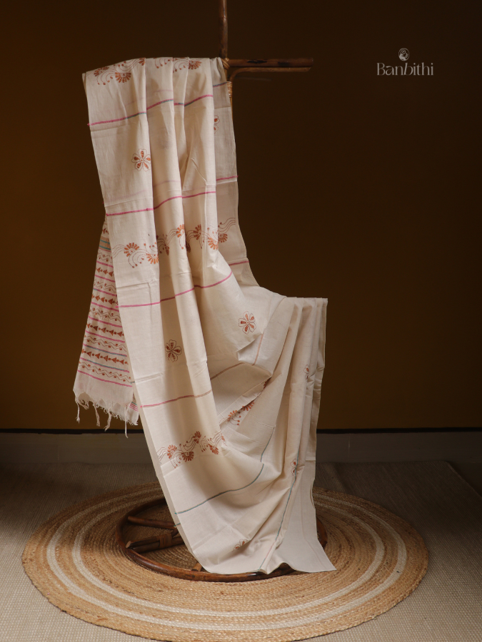 Ivory Whisper Kantha Saree