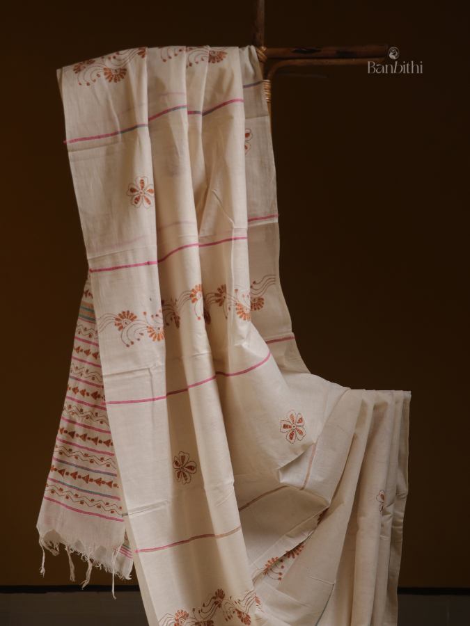 Ivory Whisper Kantha Saree