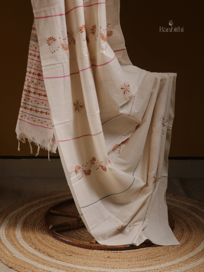 Ivory Whisper Kantha Saree