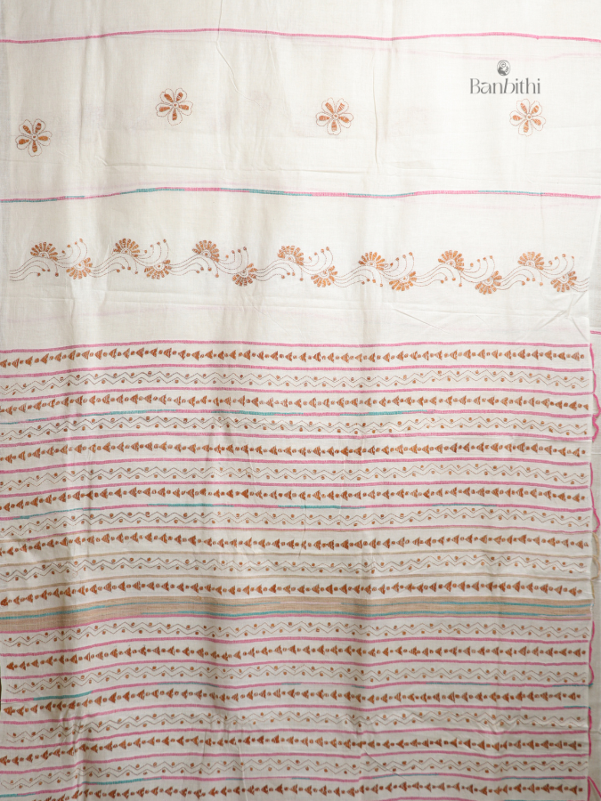 Ivory Whisper Kantha Saree
