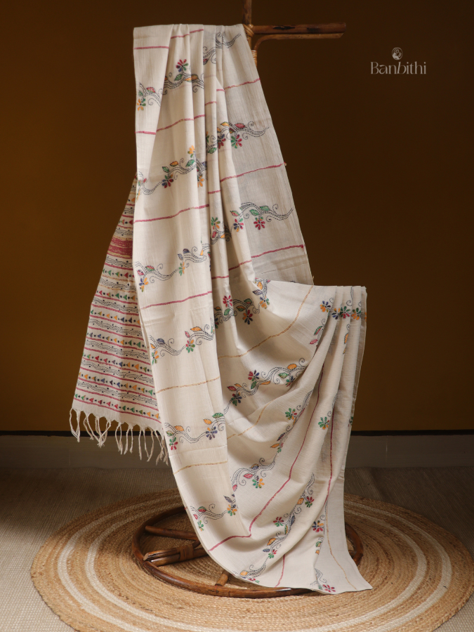 Ivory Loom Kantha Saree