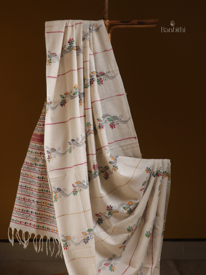 Ivory Loom Kantha Saree