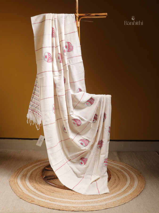 Ivory Rhythm Kantha Saree