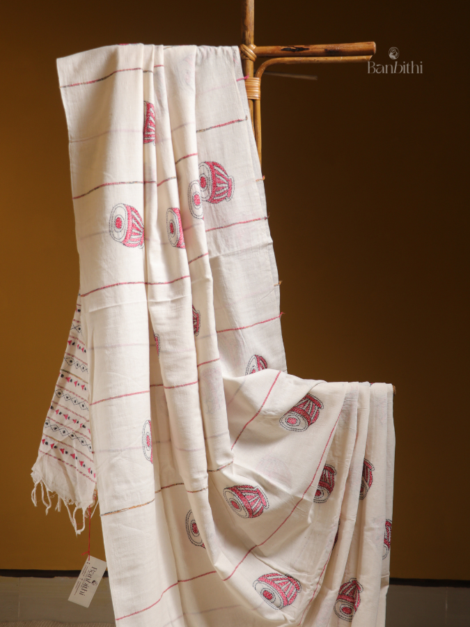 Ivory Rhythm Kantha Saree