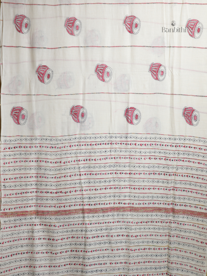 Ivory Rhythm Kantha Saree