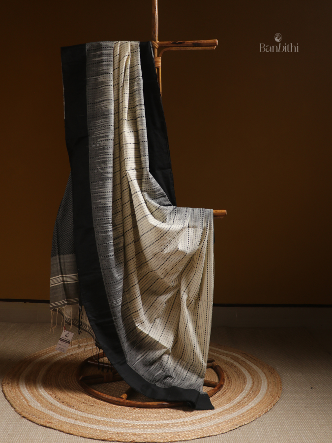 Ivory Noir Kantha Hand Embroidered Saree