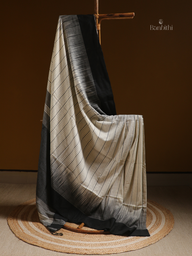 Ivory Noir Kantha Hand Embroidered Saree
