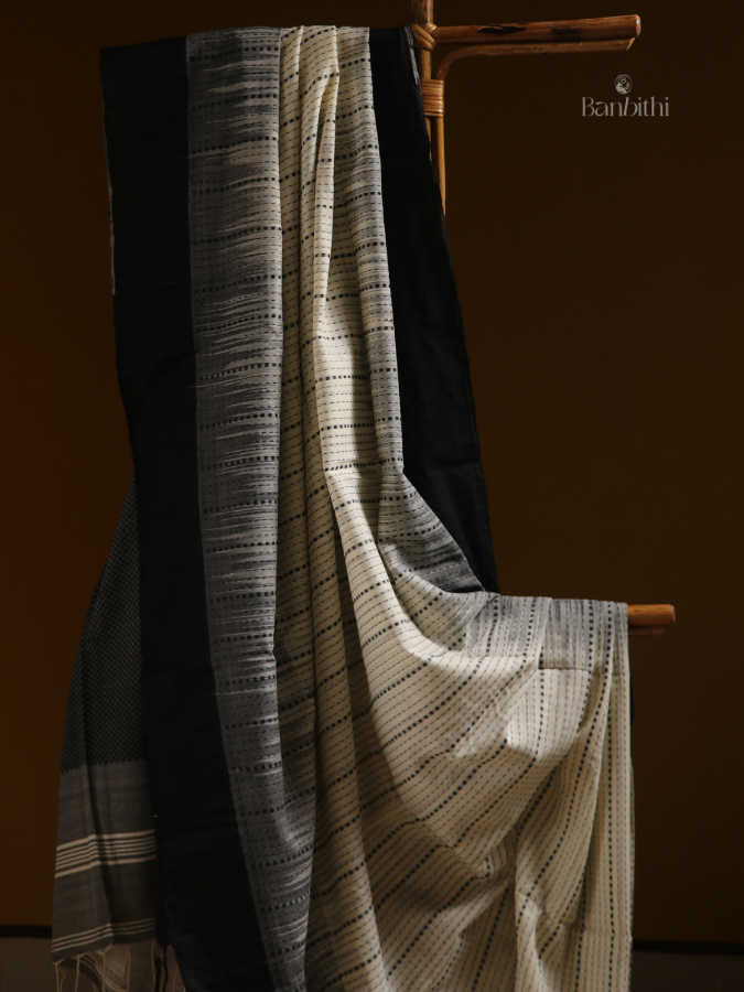 Ivory Noir Kantha Hand Embroidered Saree