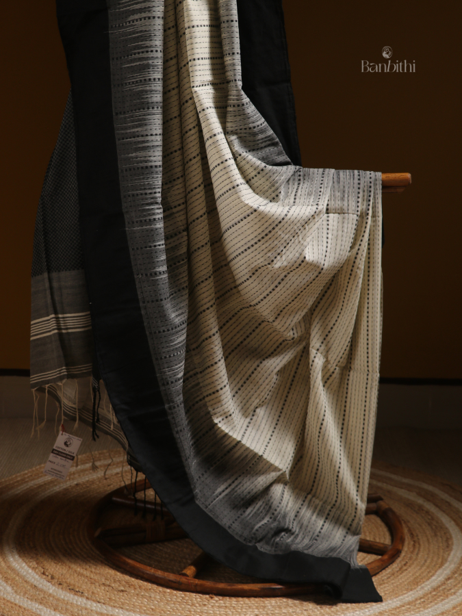 Ivory Noir Kantha Hand Embroidered Saree